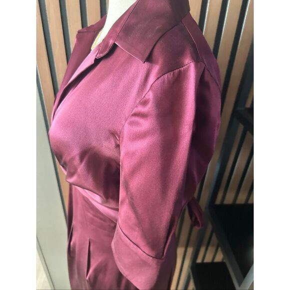 BCBGMaxAzria Silk Dress A-Line Burgundy Merlot Size 2 Wrap Tie Waist Bow Lined - Picture 3 of 6